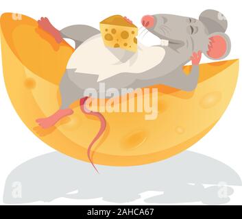 Abbildung einer Maus über einen Käse sitzen Stock Vektor