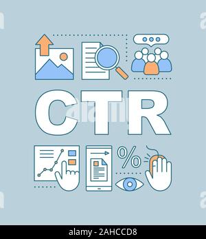 CTR Wort Konzepte Banner. Click-through-Rate. Web site Verkehr. Conversion Rate. SMM Kennzahlen und Tools. Isolierte schrift Typografie Idee mit linearen Stock Vektor