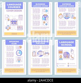 Fremdsprache Schule Broschüre Vorlage. Flyer, Broschüre, Prospekt print Design. Sprache lernen für Kinder und Erwachsene. Club Sprechen, Grammatik. Vektor Stock Vektor