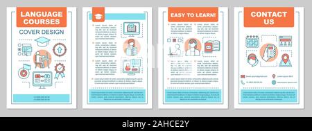 Fremdsprachenlernen klassen Broschüre Vorlage, Layout. Flyer, Broschüre, Prospekt print Design. Language School. Sprechen Club. Vektor Seitenlayout f Stock Vektor