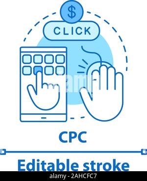 CPC-Konzept Symbol. Kosten pro Conversion. Bezahlung pro Klicken. Idee, dünne Linie Abbildung. Werbung. Vektor isoliert Umrisse zeichnen. Editierbare Anschlag Stock Vektor