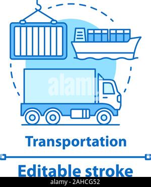 Transport Konzept Symbol. Gütertransporte Idee dünne Linie Abbildung. Logistik und Distribution. Lieferservice. Land und Wasser Versand. Vektor Stock Vektor