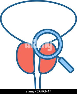 Prostataprüfung, Farbe Symbol prüfen. Digitale rektale Untersuchung. Prostatakrebs - Diagnose und Prüfungen. Das männliche Fortpflanzungssystem Screening. Isolierte Vektor Stock Vektor