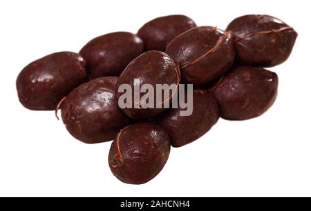 Beliebten katalanischen Blutwurst (morcilla) mit Reis. Auf weissem Hintergrund Stockfoto