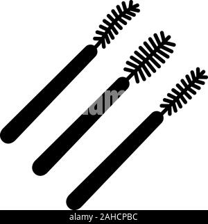 Verfügbare mascara wands Glyph icon. Silhouette Symbol. Wimpern bürsten Typen. Lash Spooler. Eyelash Extension Applikator. Make-up-Werkzeug. Negative spa Stock Vektor