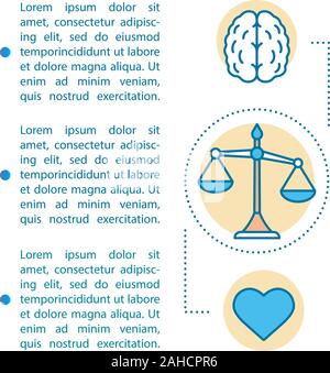 Emotionen steuern Artikel Seite vektor Vorlage. Geist und Gefühl. Die zentralen Werte. Broschüre Design Element mit linearen Symbole und Textfelder. Drucken Stock Vektor