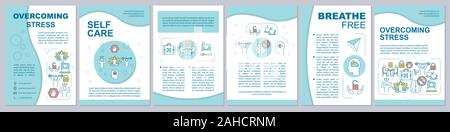 Stressbewältigung Broschüre Vorlage, Layout. Psychische Gesundheit. Flyer, Broschüre, Prospekt print Design. Stress Management. Achtsamkeit. Vektor Seitenlayouts f Stock Vektor