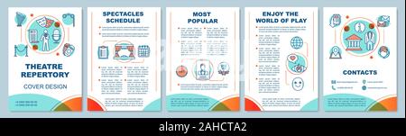 Theater Broschüre Vorlage, Layout. Konzert Ereignis. Schauspiel Repertoire. Flyer, Broschüre drucken Design mit linearen Abbildungen. Vektor Seitenlayouts für m Stock Vektor
