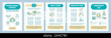 Stress überwinden Broschüre Vorlage, Layout. Emotionen steuern. Flyer, Broschüre, Prospekt print Design mit linearen Abbildungen. Psychische Gesundheit. Vektor pa Stock Vektor