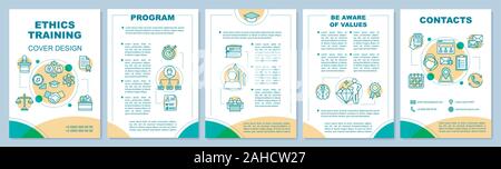 Ethik Ausbildung Broschüre Vorlage, Layout. Die zentralen Werte. Flyer, Broschüre, Prospekt print Design. Die soziale Verantwortung der Unternehmen. Vektor Seitenlayouts für Stock Vektor