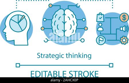 Strategisches Denken Konzept Symbol. Mind Mapping Idee dünne Linie Abbildung. Intelligenz. Intelligente Person. Arbeitsverteilung. Vektor isoliert Umrisse dra Stock Vektor