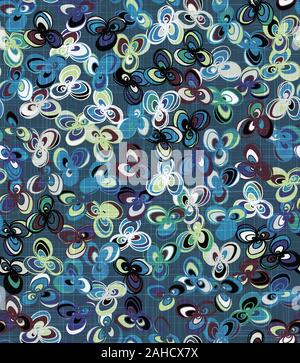 Naive sketchy Doodle streublümchen Blumenmuster in blau Muster Stock Vektor