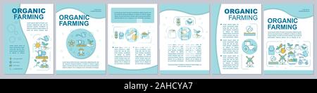 Der ökologische Landbau Broschüre Vorlage, Layout. Ökologische Landwirtschaft. Flyer, Broschüre, Prospekt print Design mit Symbolen. Umweltfreundliche Produkte. Vektor Seitenlayouts f Stock Vektor