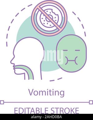 Erbrechen Konzept Symbol. Lebensmittelvergiftung symptom Idee dünne Linie Abbildung. Probleme mit der Verdauung. Verdauungsbeschwerden. Lebensmittelinfektionen symptom Krankheit. Acid Reflux. Ve Stock Vektor