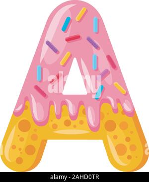 Donut cartoon ein Schreiben Vector Illustration. Keks bold Font Style. Glasierte Großbuchstabe mit Puderzucker. Verlockend, flachen Design und Typografie. Cookies Alphab Stock Vektor