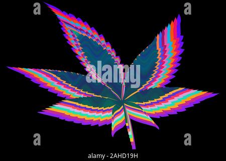 Eine abstrakte psychedelischen Cannabis leaf Hintergrundbild. Stockfoto