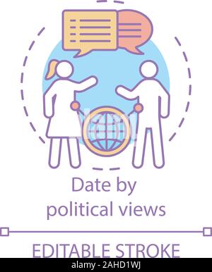 Datum von politischen Ansichten Konzept Symbol. Finden Liebe durch die gleichen Überzeugungen Idee dünne Linie Abbildung. Ideologie matchmaking. Global-Suchfunktion. Stock Vektor