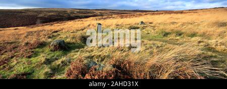 Blick über Barbrook 1 Stone Circle, Ramsley Großes Moor, Nationalpark Peak District, Derbyshire, England, Großbritannien Stockfoto