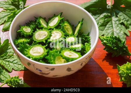 Stück Stück bitteren Kürbis/bitter Melone, gut für Diabetes Stockfoto