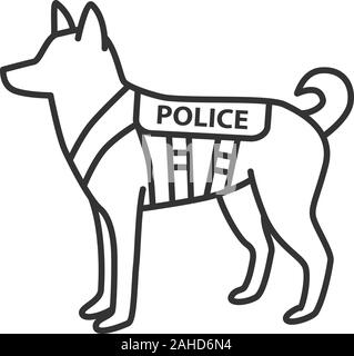 K9 Polizei Hund lineare Symbol. Deutscher Schäferhund. Militärische Hunderasse. Dünne Linie Abbildung. Kontur Symbol. Vektor isoliert Maßbild Stock Vektor