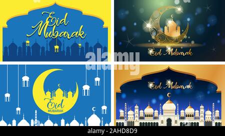Vier Hintergründe für muslimische Festival Eid Mubarak Abbildung Stock Vektor
