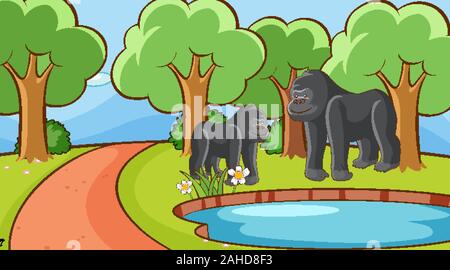 Szene mit Gorilla in Wald Abbildung Stock Vektor