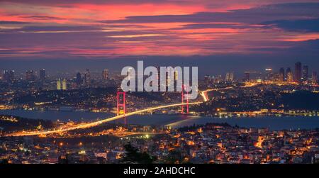 Panorama der Bosporus Brücke in Istanbul, Türkei Stockfoto