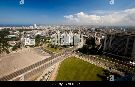 Luftaufnahme aus dem José Martí Memorial Tower, Plaza de la Revolución, Havanna, Kuba Stockfoto