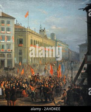 Malerei zugeschrieben, Joaquin Siguenza Chavarrieta (1825-1902). Spanischer Maler. Begrüßung der afrikanischen Armee in der Puerta del Sol, ca. 1860. Museum der Romantik. Madrid. Spanien. Stockfoto