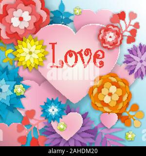 Happy Valentines Tag Grußkarten mit Blumen Stock Vektor