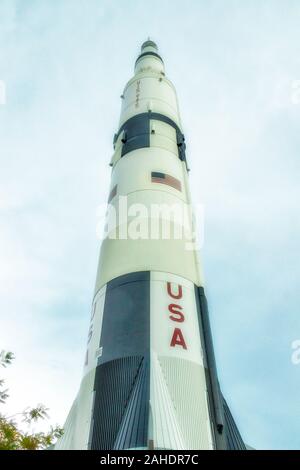 Saturn V Rakete bei uns Raum und Rakete Zentrum und Museum in Huntsville, Alabama, der Heimat des Marshall Space Flight Center und Redstone Arsenal. Stockfoto