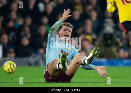 Watford, UK. 28 Dez, 2019. Jack Grealish von Aston Villa In der Premier League Match zwischen Watford und Aston Villa an der Vicarage Road, Watford, England am 28. Dezember 2019. Foto von Andy Rowland/PRiME Media Bilder. Credit: PRiME Media Images/Alamy leben Nachrichten Stockfoto