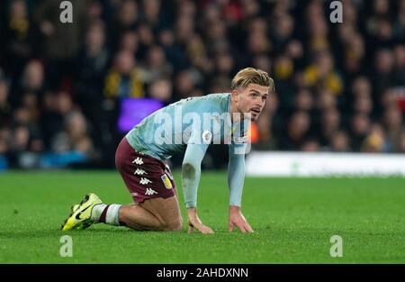 Watford, UK. 28 Dez, 2019. Jack Grealish von Aston Villa In der Premier League Match zwischen Watford und Aston Villa an der Vicarage Road, Watford, England am 28. Dezember 2019. Foto von Andy Rowland/PRiME Media Bilder. Credit: PRiME Media Images/Alamy leben Nachrichten Stockfoto