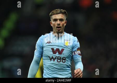 WATFORD, England - 28 Dezember Aston Villa Jack Grealish während der Premier League Match zwischen Watford und Aston Villa an der Vicarage Road, Watford am Samstag, den 28. Dezember 2019. (Credit: Leila Coker | MI Nachrichten) das Fotografieren dürfen nur für Zeitung und/oder Zeitschrift redaktionelle Zwecke verwendet werden, eine Lizenz für die gewerbliche Nutzung Kreditkarte erforderlich: MI Nachrichten & Sport/Alamy leben Nachrichten Stockfoto