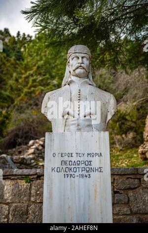 Die Statue von Theodoros Kolokotronis an Libovisi, Arcadia. Die griechische und die herausragende Führer der griechischen Unabhängigkeitskrieg 1821 Stockfoto