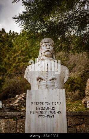 Die Statue von Theodoros Kolokotronis an Libovisi, Arcadia. Die griechische und die herausragende Führer der griechischen Unabhängigkeitskrieg 1821 Stockfoto