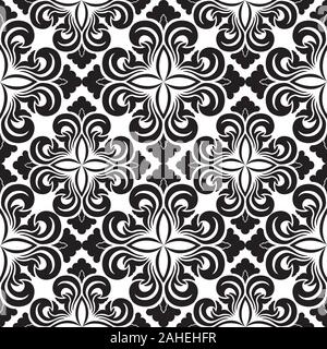 Die nahtlose Vektor dekorative Muster von floralen Elementen in Schwarz in Form einer Raute auf weißem Hintergrund. Symmetrische Textur für die Dekoration von Stock Vektor