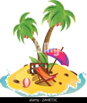Kleine Insel mit zwei Palmen und gelbem Sand. Stock Vektor