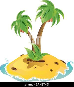Kleine Insel mit zwei Palmen und gelbem Sand. Stock Vektor