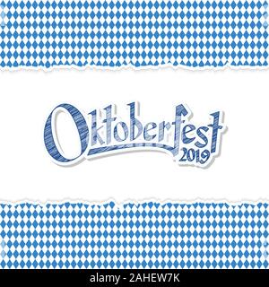 Oktoberfest Hintergrund mit zerrissenen öffnen Papier in blau-weiß karierte Muster und Text Oktoberfest 2019 Stock Vektor