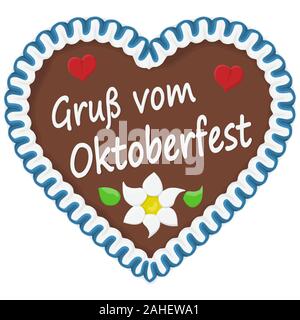 Illustrierte Lebkuchenherz mit Text in Deutsch für Oktoberfest Zeit 2019 2020 Stock Vektor