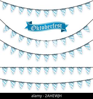 Oktoberfest Girlanden in blau-weiß karierte Muster und Text Oktoberfest Stock Vektor