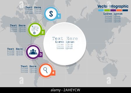 Infografik Work flow Präsentation - Strategie, Business, Workflow oder Teamarbeit illustrieren. Stock Vektor