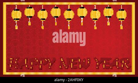 Frohes neues Jahr Hintergrund Design mit goldenen Laternen Abbildung Stock Vektor
