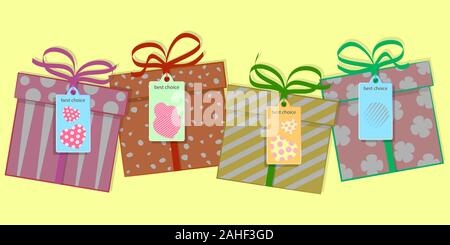 Beste Wahl. set Design Elemente. Geschenkboxen im Comic-stil vector Abbildung. Stock Vektor