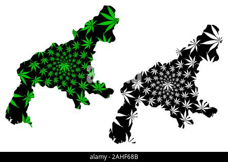 Süd-pyongan Provinz (Demokratische Volksrepublik Korea, Demokratische Volksrepublik Korea, DPR Korea) Karte cannabis Blatt grün und schwarz ausgelegt ist, Phyongannamdo Karte gemacht o Stock Vektor