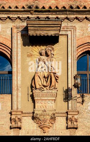 Palazzo d'Accursio, Detailansicht, Piazza Maggiore, Bologna, Emilia-Romagna, Italien Stockfoto