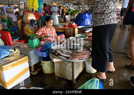 Vietnam hat viele Straße an Verkaufsständen und auf Märkten verkaufen alles von lebende Frösche zu Shell Fische und andere Waren. Stockfoto