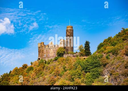 Historische Burg Maus, St. Goar Deutschland aus am Rhein gesehen Stockfoto