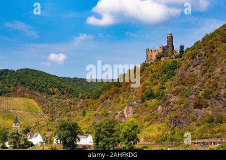 Historische Burg Maus, St. Goar Deutschland aus am Rhein gesehen Stockfoto